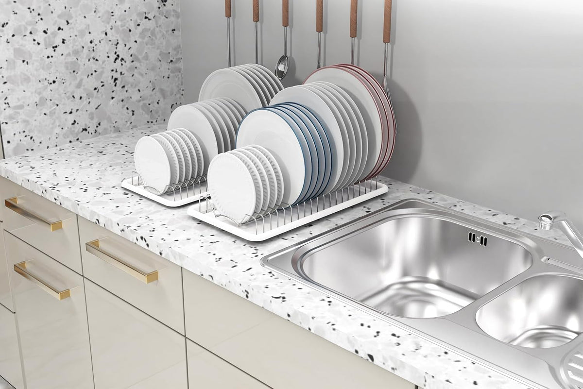 Stainless Steel Plate Drying Rack with Drainboard, Chrome