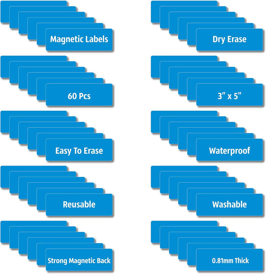 Magnetic Dry Erase Magnets Labels 3x1 inches, Reusable Name Tags, Organizing Schedules in Office/Classroom. Work on Fridge/White Board (White 60Pcs) | Reusable Name Tags, Organizing Schedules in Office, Classroom, Work on Fridge, White Board