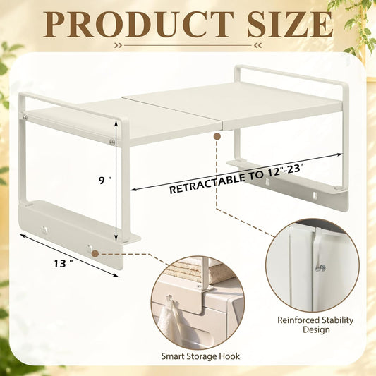 2 Tier Top of Fridge Shelf for Dorm Mini Expandable 12"-23", Ivory