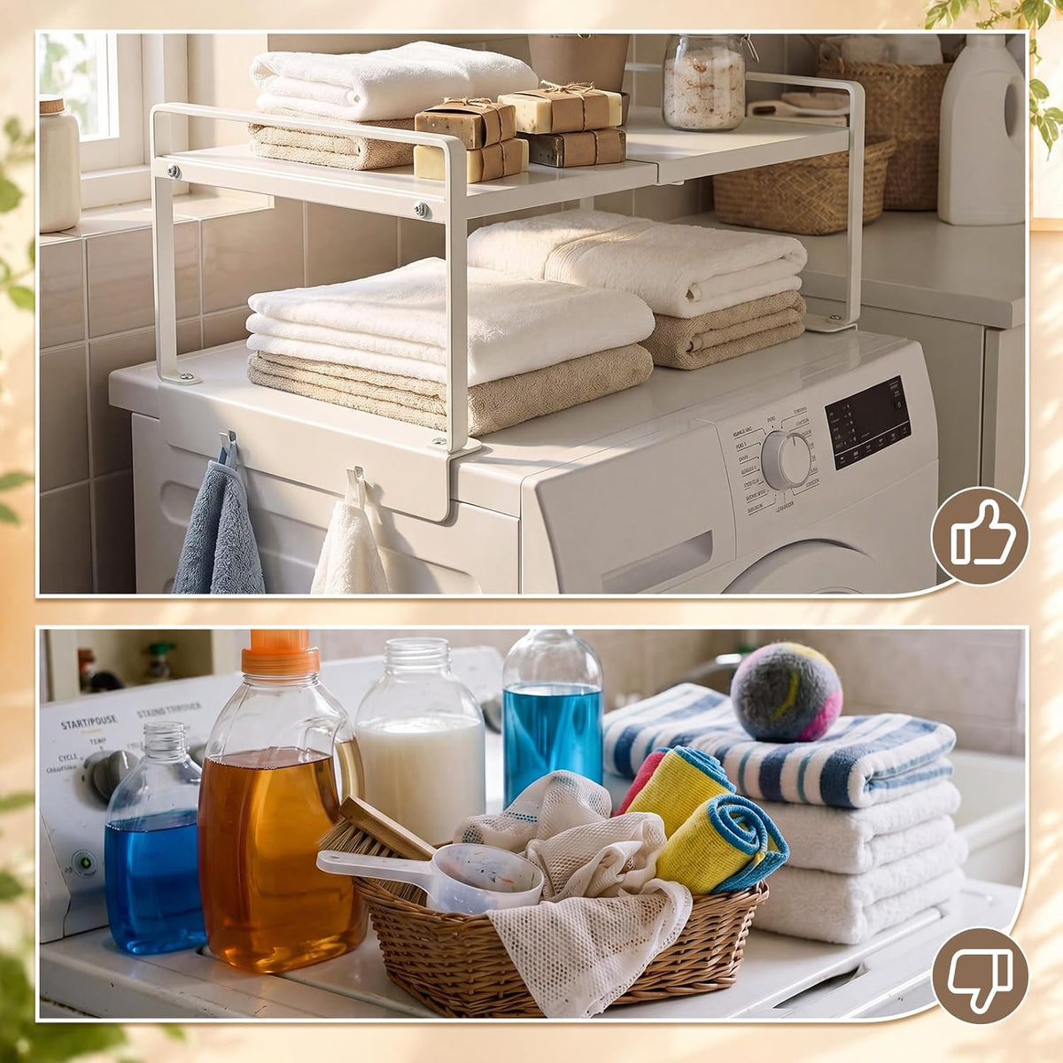 2 Tier Top of Fridge Shelf for Dorm Mini Expandable 12"-23", Ivory