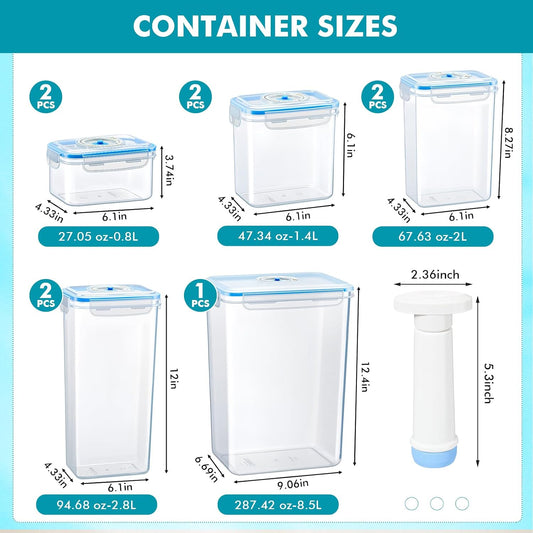 9 Set Vacuum Seal Storage Food Containers with Lids (9 containers &9 Lids &1 Hand Vacuum Pump), Premium Airtight Food Storage, Airtight and Leak Proof(Clear)
