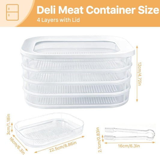 4 Layers Deli Meat Container for Fridge with Airtight Lid Clip