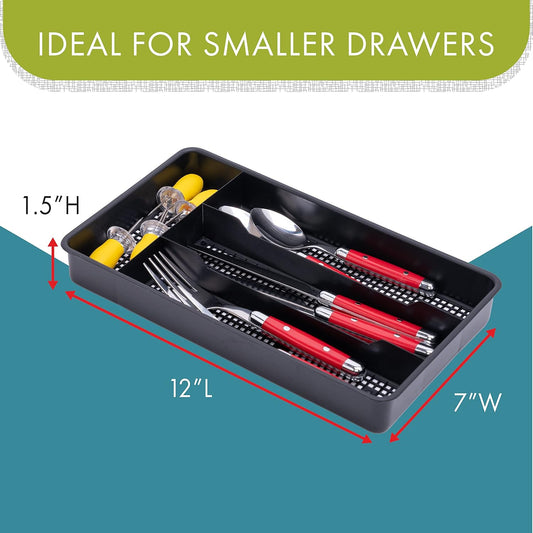 Small Utensil Silverware Kitchen Drawer Organizer, Black