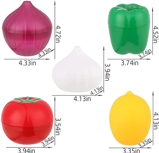 5pcs Plastic Vegetable Storage Box Lemon Onion Tomato Green Pepper and Garlic Insurance Container Fruit Food Fresh-Keeping Reusable (5pcs)