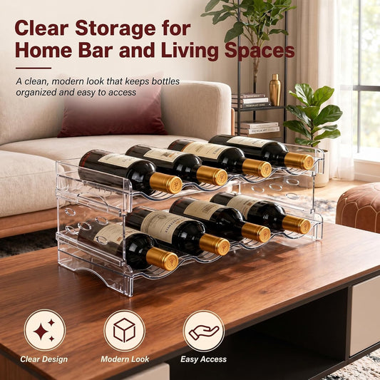 Stackable Acrylic Wine Rack, 2 Tier Clear Wine Bottle Holder