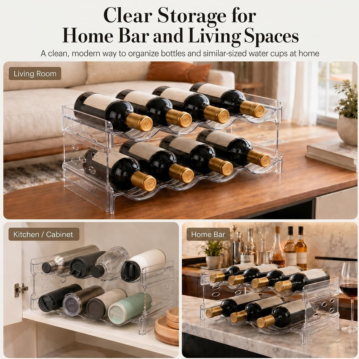 Stackable Acrylic Wine Rack, 2 Tier Clear Wine Bottle Holder