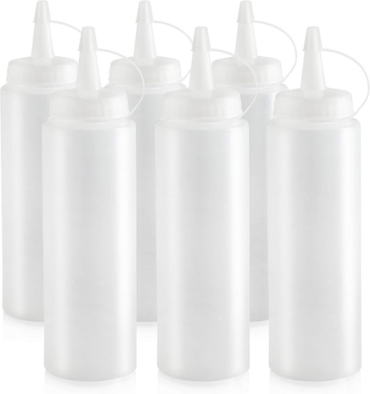 Squeeze Bottles, Plastic, 8 oz, Clear, Pack of 6