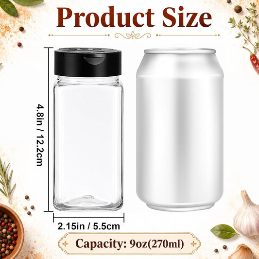 16 Pack 9 oz Plastic Spice Jars with Black Cap, Plastic Spice Bottles Empty Seasoning Containers for Storing Spice, Herbs and Powders
