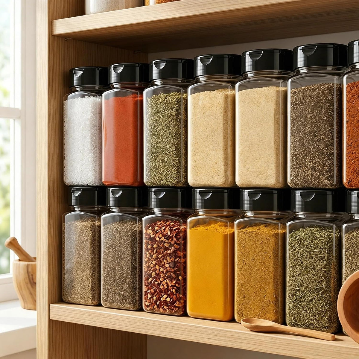 16 Pack 9 oz Plastic Spice Jars with Black Cap, Plastic Spice Bottles Empty Seasoning Containers for Storing Spice, Herbs and Powders