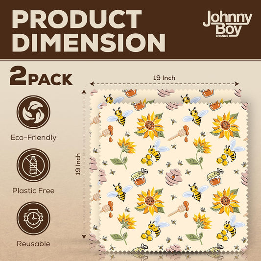 2 Pack - XL 19" x 19" - 5 Sq Ft - Beeswax Bread Wraps, Total 5 Sq Ft Coverage, Eco-Friendly Alternative to Plastic Wrap for Bread Storage, Bowls & Food Storage (Classic)