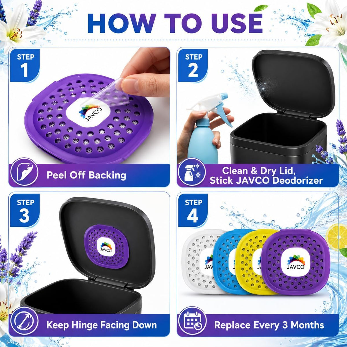 Trash Can Deodorizer & Odor Eliminator 4 in 1 – Garbage Can Deodorizer, Activated Charcoal Stick-On Odor Absorber for Garbage Cans = Up to 12 Months Freshness