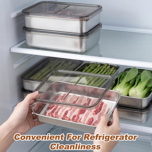 3 Pcs Ham and Cheese Container for Fridge, Airtight Stainless Steel Cheese Keeper for Refrigerator, Food Storage Container for Deli Meat, Sliced Cheeses & Bacon, with Lid (Kitchen & Pantry)
