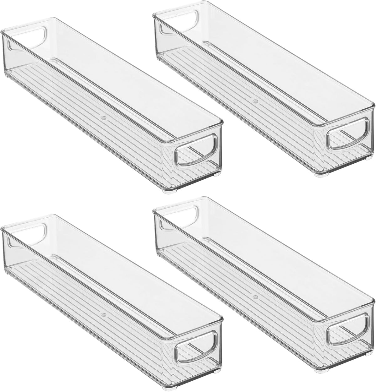 Slim Clear Plastic Storage Bin Organizer, Extra Long Narrow | Stackable, For Kitchen and Pantry