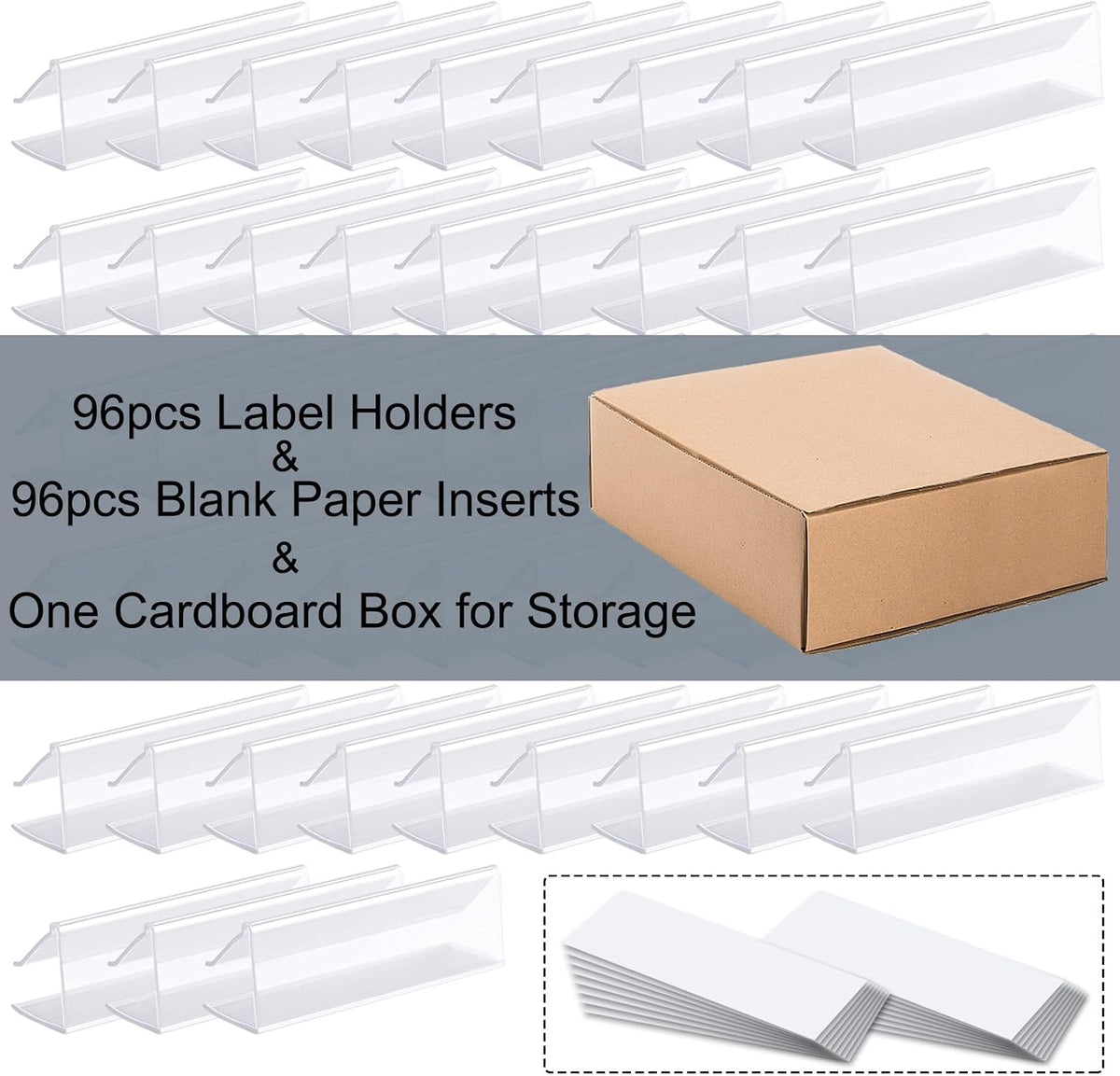 Shelf Label Holder, 44PCS 3X7/8'' Shelf Labels,Tag Ticket Sign Label Holders Clip On for 5/8'' to 3/4''Thick Shelves with Matched Blank Inserts