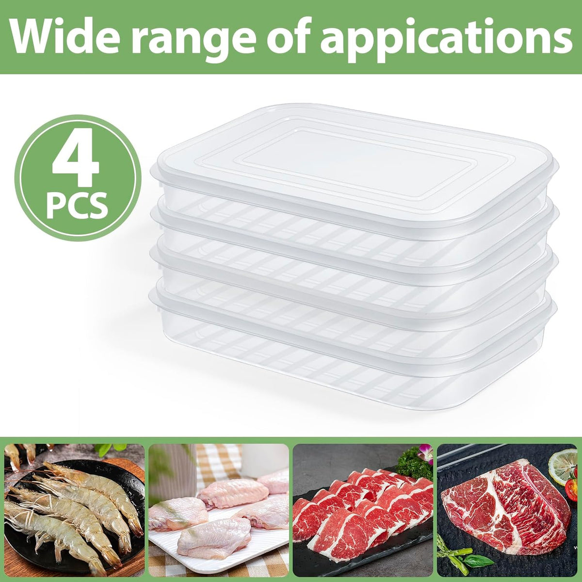 4 Pieces Bacon Keeper, Deli Meat Container for Fridge, BPA-Free | Storage Box, Shallow Low Christmas Cookie Holder, Stackable Cold Cuts Storage Containers with Airtight Lids