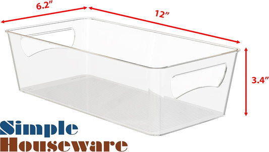 Clear Fridge Storage Bins Organizer (12"x6.2"x3.4") | for Cabinet / Pantry / Refrigerator / Freezer / Kitchen
