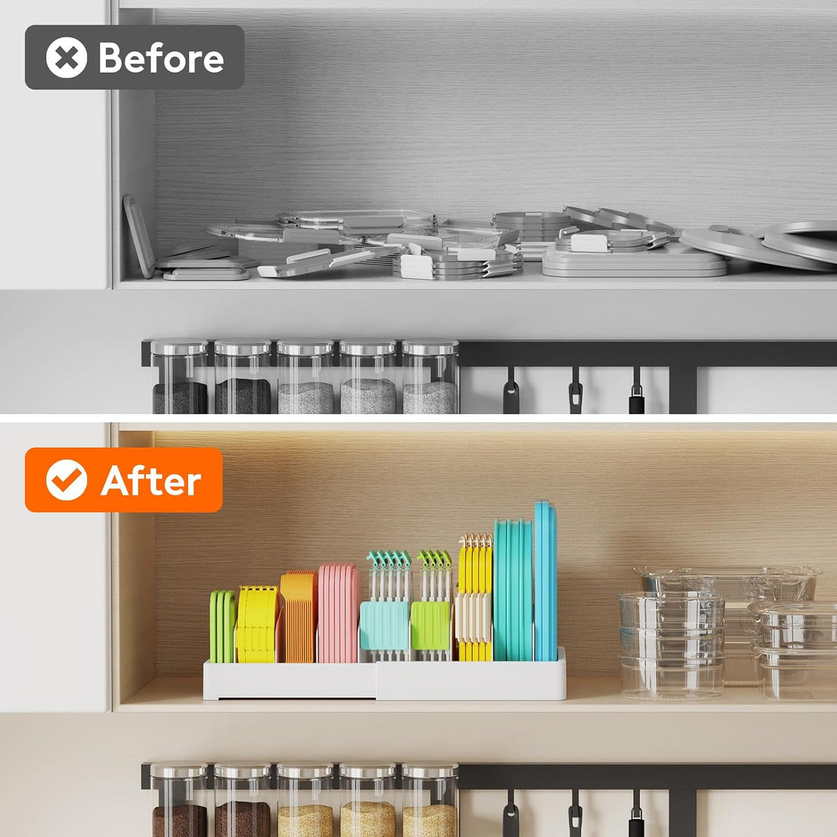 Kitchen Cabinet Organizer for Food Contanier Lid with 7 Sections