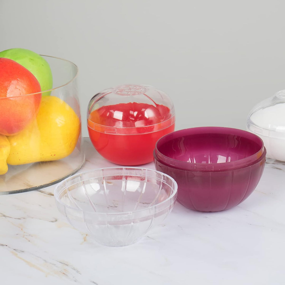 Vegetable and Fruit Storage Containers for Fridge, BPA Free Fresh reusable Food Savers, Onion Storage Container 、Garlic Saver、Tomato Saver and Lemon Keeper,Refrigerator Vegetable Crisper (Circular)