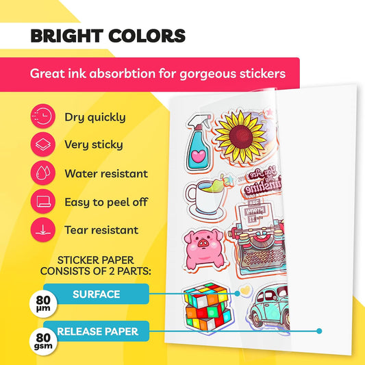 90% Clear Sticker Paper for Inkjet Printer (20 Sheets) - Transparent Glossy 8.5 x 11 - Printable Vinyl //