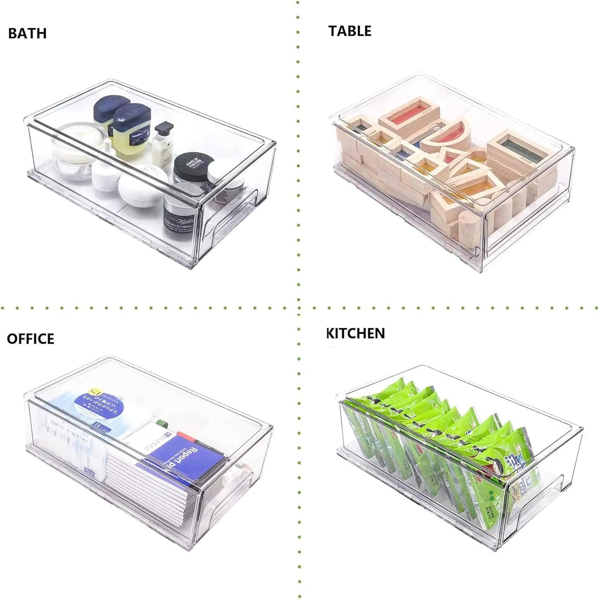 2Pack Clear Fridge Drawers Pull Out Stackable Refrigerator Drawer Organizer Bins Pantry Storage Box Plastic Food Containers for Kitchen Bathroom Office Closet (2pack-Large)