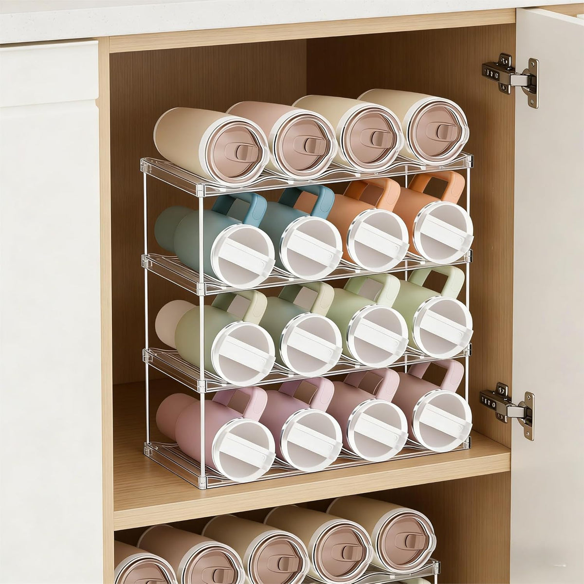 3 Tier Waterbottle Organizer for Cabinet - Large Compartment Stackable Water Bottle Holder and Wine Bottle Rack,Acrylic Water Bottle Organizer Rack for 40 oz Stanley Cup,Yeti and Tumbler Shelf