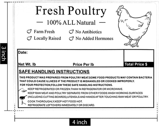 Poultry Freezer Labels,4x3 Inch with Handling Instructions Exemption,50 Pcs