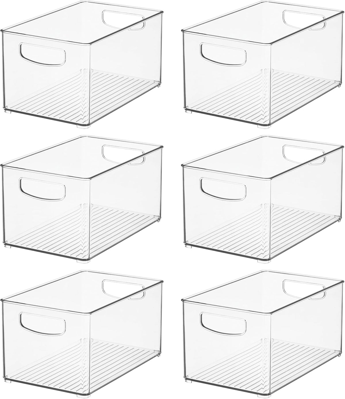 Stackable Clear Plastic Bin, 6-Pack | Kitchen Organizers and Storage, For Fridge and Pantry