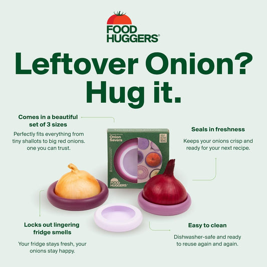Onion Hugger - Onion Storage & Saver BPA Free Silicone Snug Fit Containers Perfect Holder & Keeper for Refrigerator to Keep Your Onions Fresh Longer - Set of 3