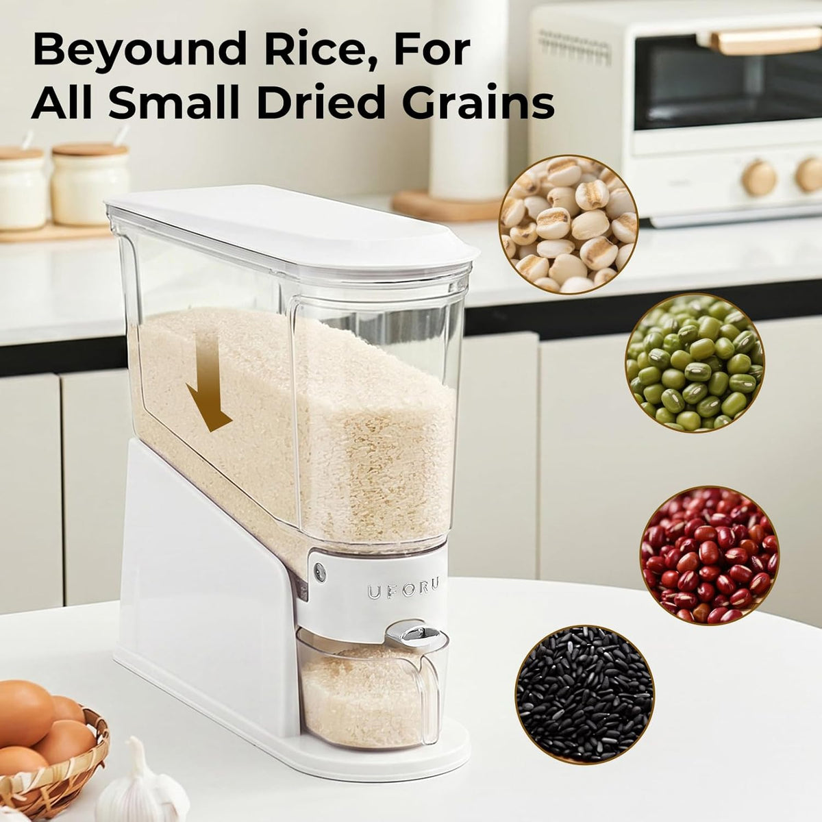 Slim Rice Dispenser 11 LB,Clear Rice Storage for Small Spaces | White,BPA-Free Sealed Design for Rice, Grain and Cereal,Rice Container Fits Narrow Pantry Shelves and Countertops