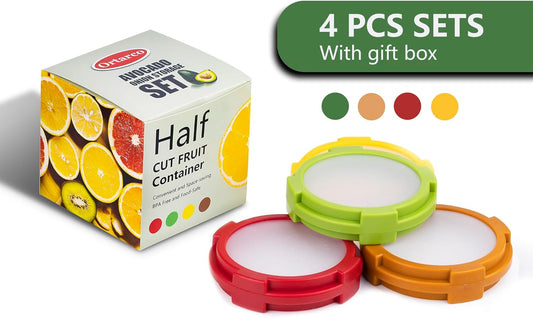 4Pcs Onion Storage Avocado Saver Holder, Lemons Garlic Tomato Peper Fruit Vegetable Container for Fridge (4PCS: Red+Yellow+Brown+Green)