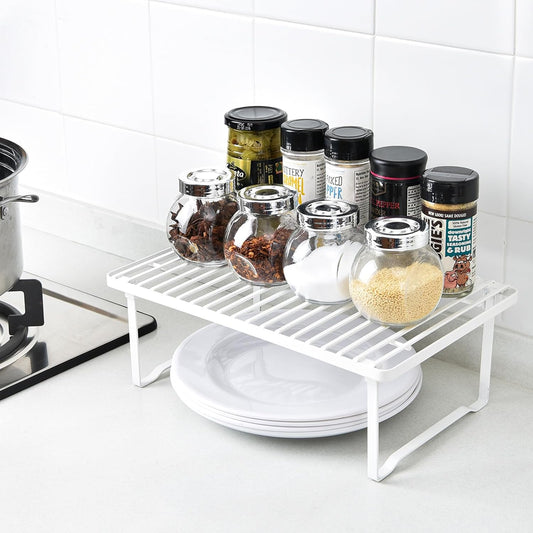 Space-Saving Stackable Metal Kitchen Cabinet Organizer Shelves for Dishes, Pantry Organization, 12.5" L x 8" D x 4.5" H, Set of 2, White