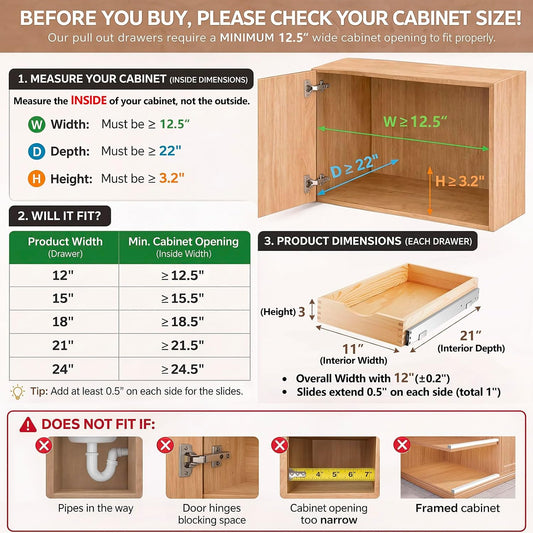 4 Pack Wooden Pull out Tray Cabinet Organizer Gentle Close Roll out Shelves for Kitchen Cabinets Fully Assembled Slide Pantry Shelves (15'' X 21'')