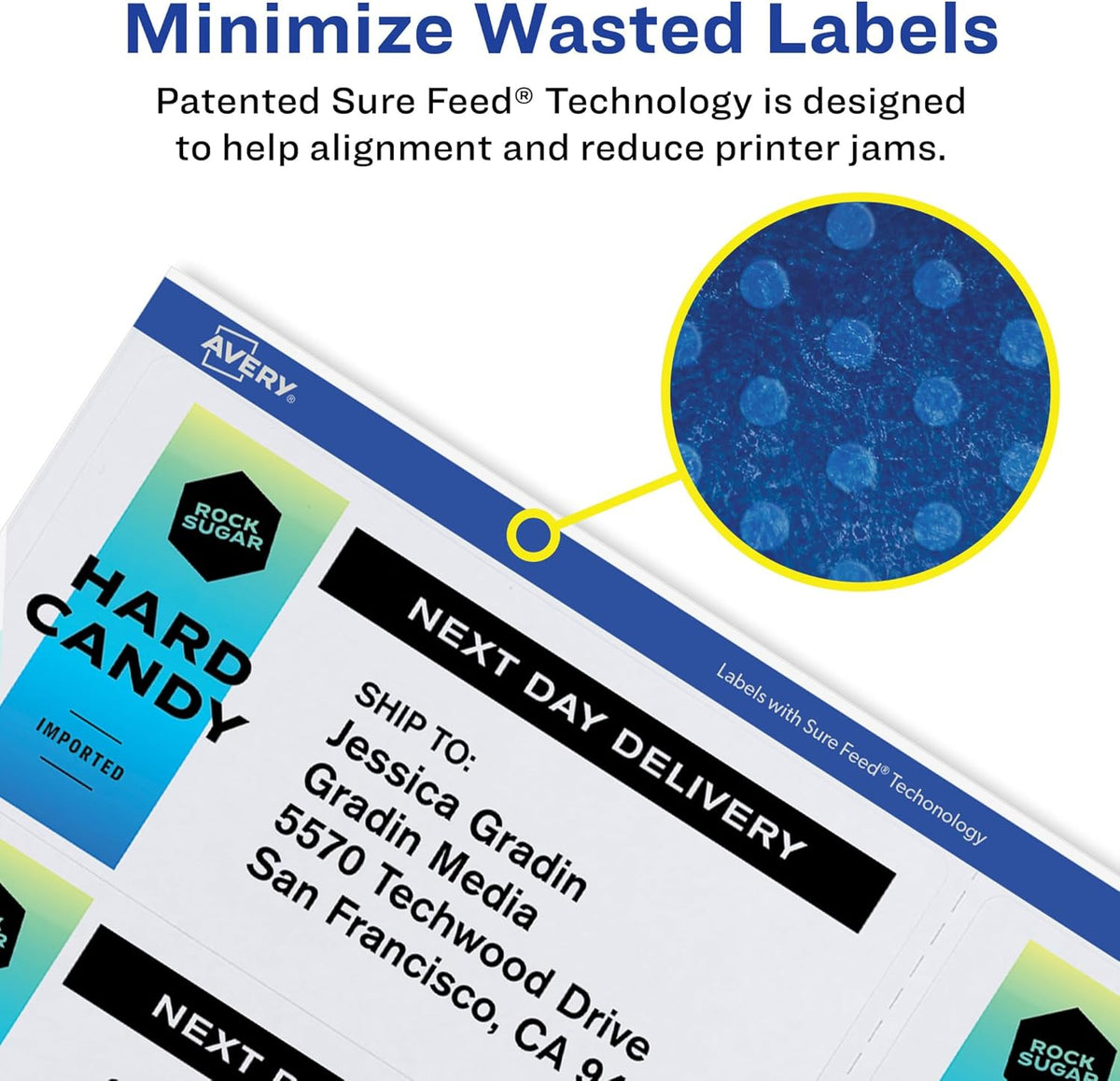 Printable Shipping Labels with Sure Feed, 2" x 4", Glossy Crystal Clear, 100 Blank Mailing Labels (6522)