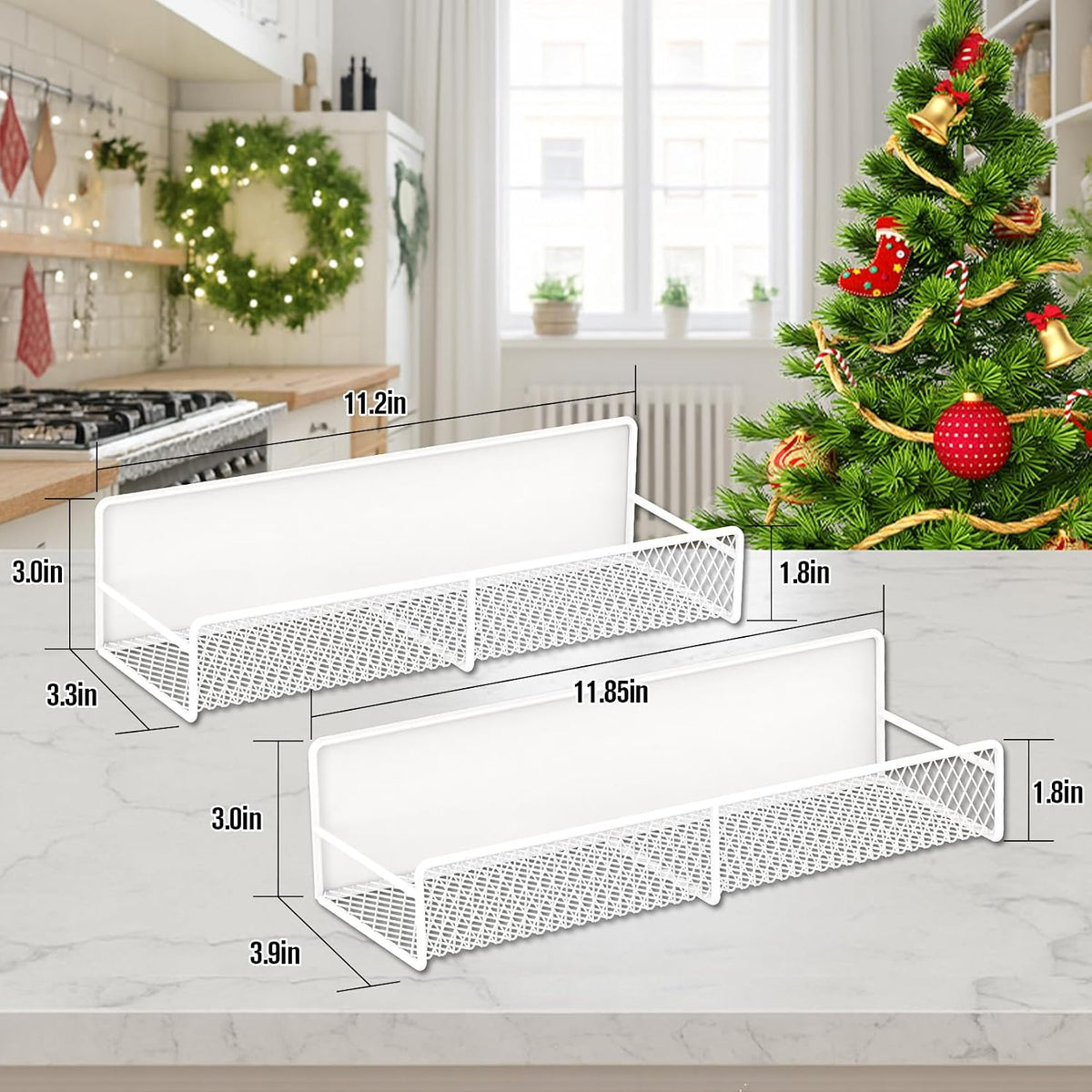 2 Pack Magnetic Spice Rack for Refrigerator with 4 Hooks, White