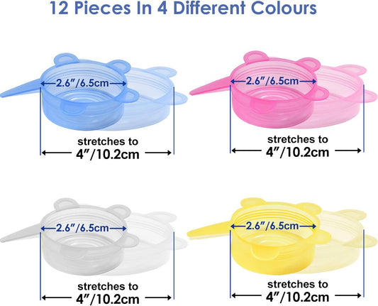 Silicone Stretch Lids, 12 Pack Small, Reusable Durable Food Storage Covers for Cups Small Bowls Cans Jars Fruits Vegetables, the Same Sizes of 2.6 Inch (Can Stretches to 3.5 Inches)