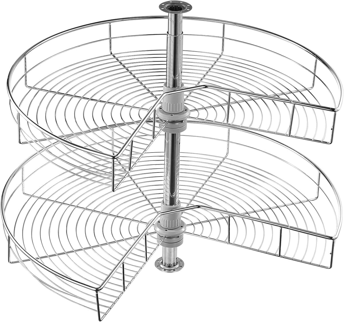 28" Kidney Shaped Chrome Corner Organizer, 360° Rotatble Kitchen Base Cabinet Blind Corner, 2 Tier Height Adjustable Storage Rack, Carbon Steel Lazy Susan Replacement Shelf for Cabinet Corner