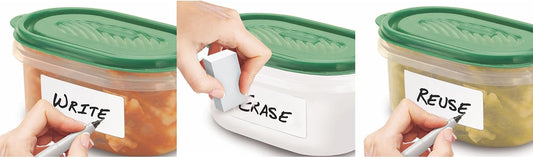 Erasable Food Labels Starter Kits With Pen & Erasers, Reusable Label Multi-Color, Freezer, Microwave & Dishwasher Safe Kitchen Tool for All-Purpose Meal Organization