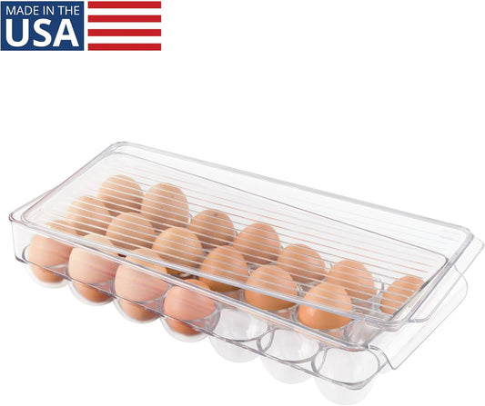 Clear Plastic Egg Holder for Fridge with Lid, 21 Egg