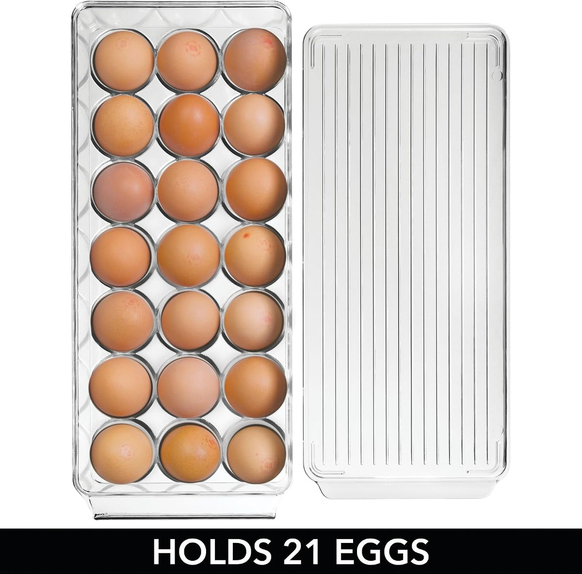 Clear Plastic Egg Holder for Fridge with Lid, 21 Egg