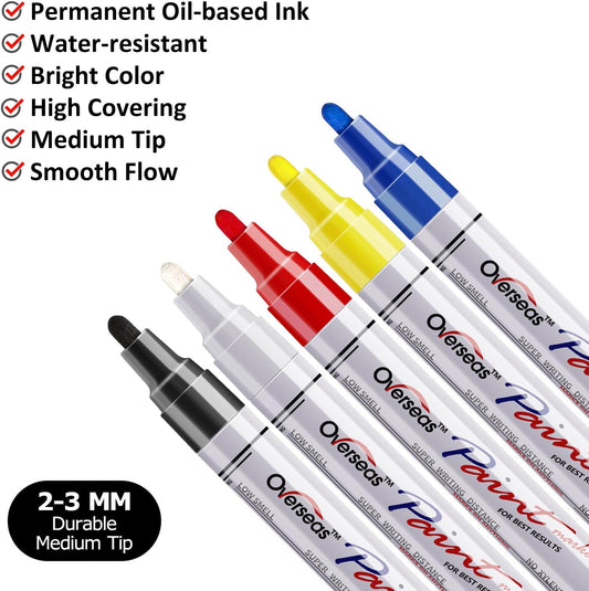 5 Colors Paint Pens, Oil Based Permanent Paint Markers Medium Tip