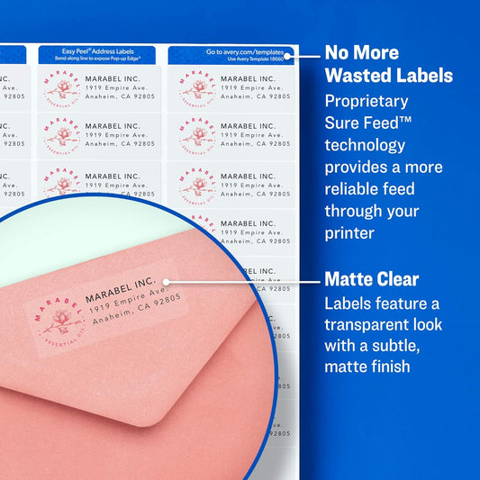 Printable Address Labels for Laser Printers, 1" x 2-5/8", Matte Clear, 300 Blank Mailing Labels (15660)