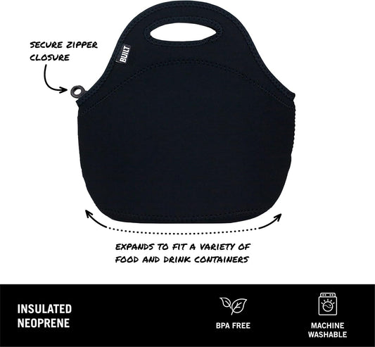 Gourmet Getaway Lunch Bag - Insulated Neoprene Lunch Box for Women and Men, Collapsible and Machine Washable, Black