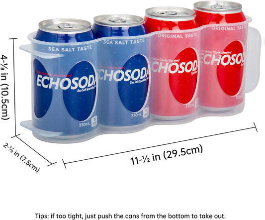 Portable Soda Can Organizer for Refrigerator, Clear, 2 Pack | Soda can holder for cooler, with handle, stackable, eco-friendly plastic, keep soda cans and beer bottles from rolling