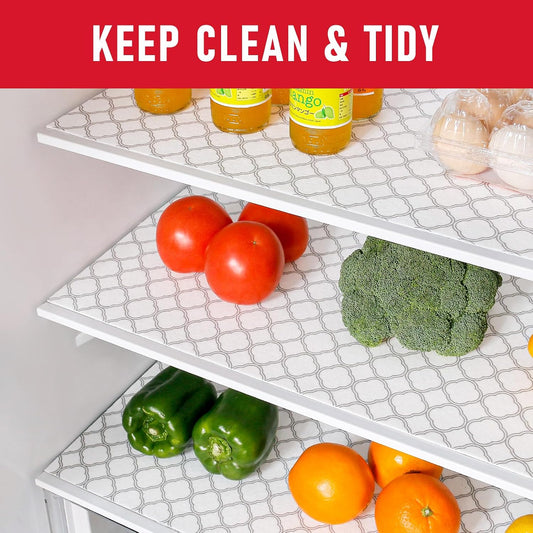 Non Slip Refrigerator Liners, 2-in-1 Fridge Mats and Fresh-Keeping Shelf Liners, Absorbs Excess Moisture, BPA-Free, Multiple Sizes for Glass Shelves Kitchen Cabinets Drawers, 6 Pack, 12" × 24"