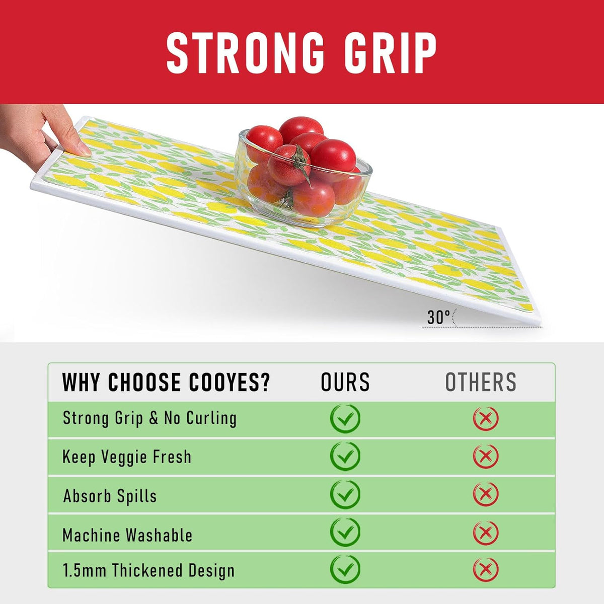 Non Slip Refrigerator Liners, 2-in-1 Fridge Mats and Fresh-Keeping Shelf Liners, Absorbs Excess Moisture, BPA-Free, Multiple Sizes for Glass Shelves Kitchen Cabinets Drawers, 6 Pack, 12" × 24"