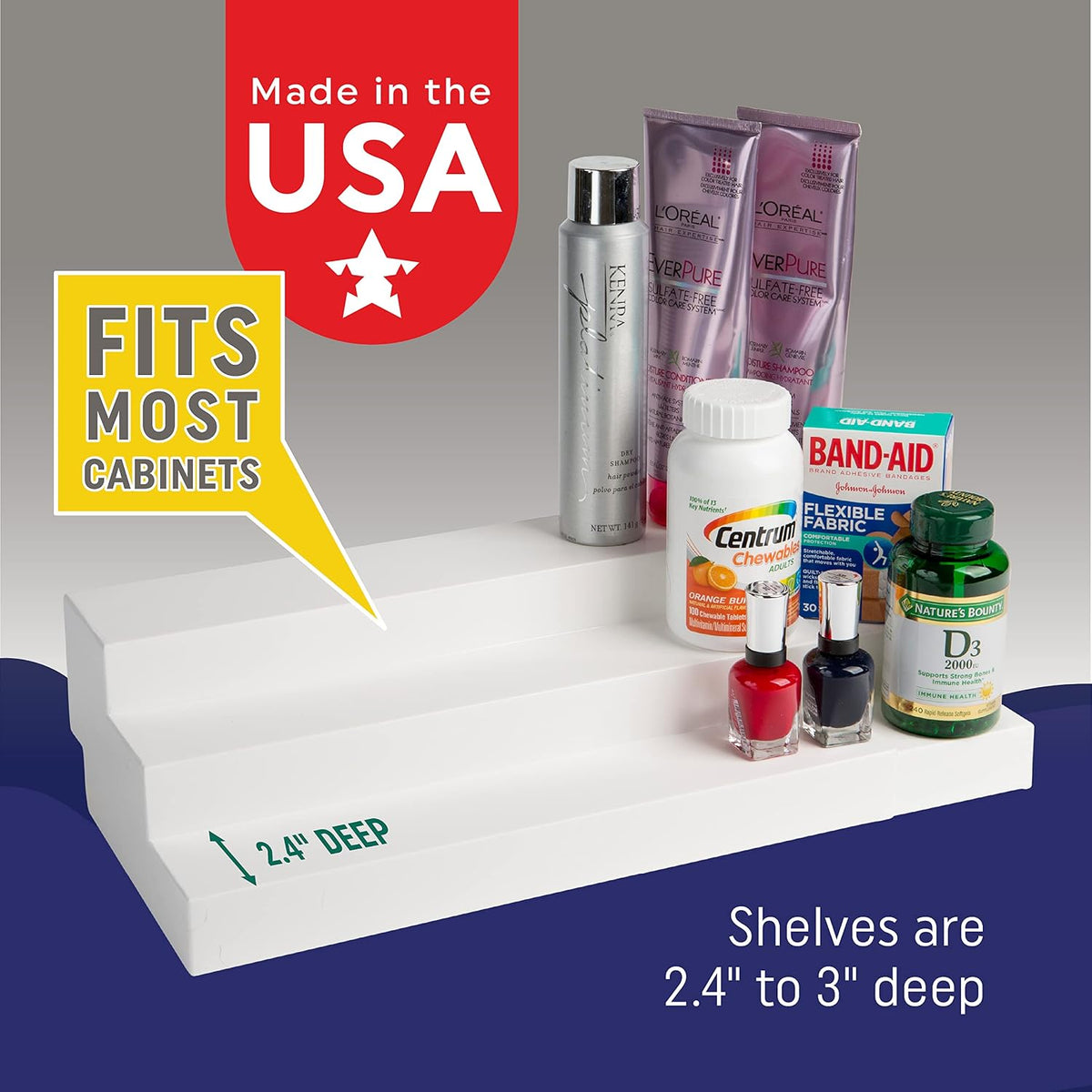 3 Tier Expandable Kitchen Cabinet Shelf Organizer, Mega | Slides open to fit wide cabinets, Adds extra levels for canned goods and jars, Great for large pantries, cupboards or closets