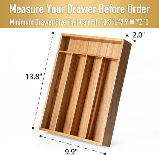 Silverware Organizer Kitchen Drawer Organizer Utensil Organizer Bamboo Silverware Holder Cutlery Organizer in Drawer Flatware Organizer Tray(7 slots, Natural