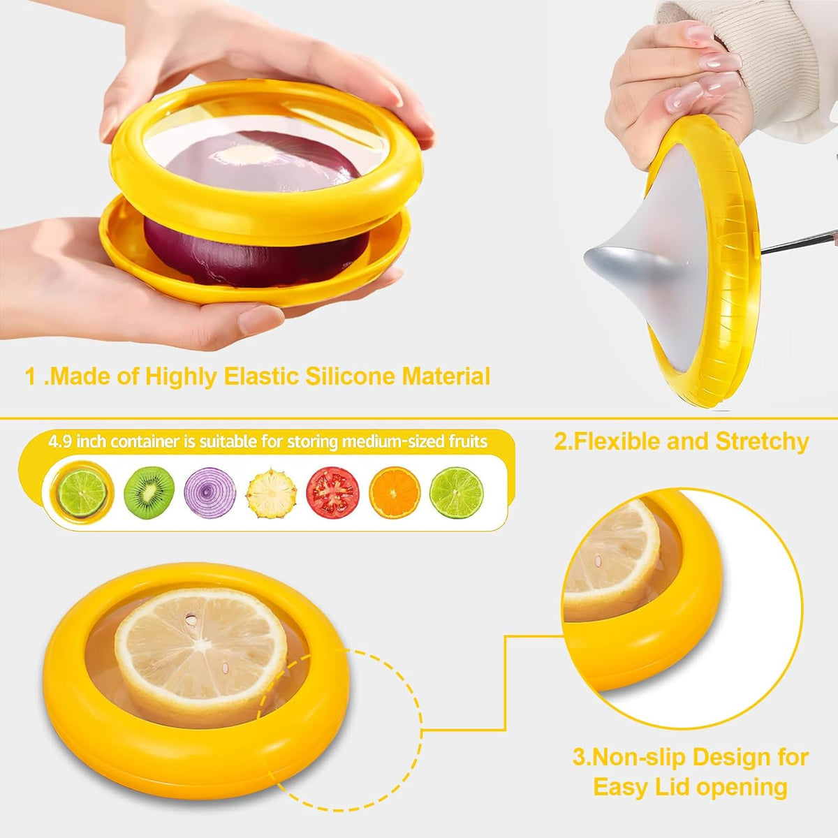 Food Storage Containers,Lemon Saver,BPA-Free Food Containers with Silicone Lids – Reusable Fruit and Veggie Savers, Fresh Pods for Foods