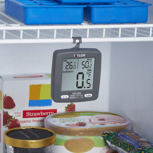 LCD Display Digital Kitchen Refrigerator/Freezer Kitchen Thermometer Min/Max on Display, 2 inch display, Gray