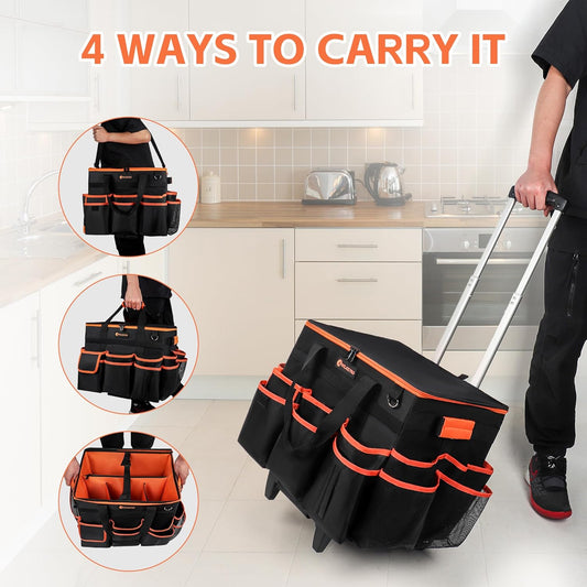  Large Rolling Cleaning Caddy with Wheels and Detachable Trolley, Extra Large Water-Resistant Cleaning Cart for Housekeepers, Cleaning Supplies Organizer with Multi-Pockets Tools Storage